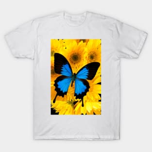 Blue Butterfly On Yellow Mums T-Shirt